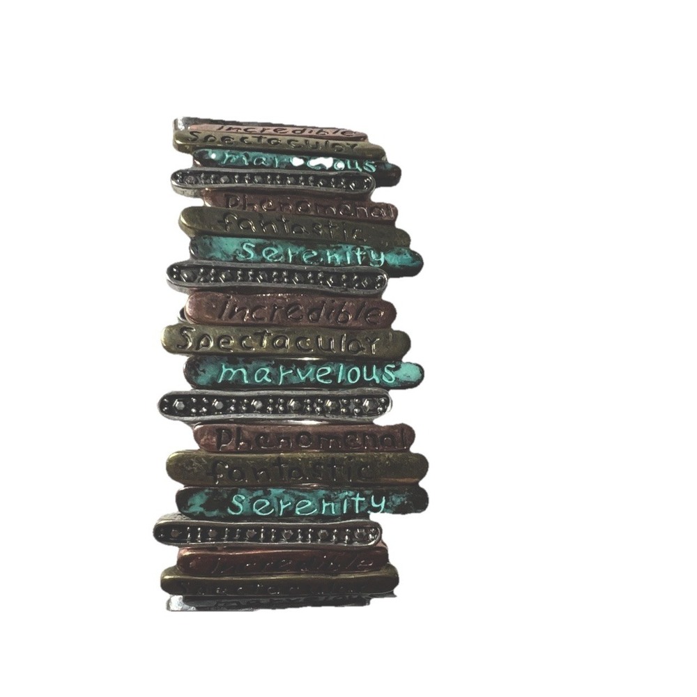 Stretch Bracelet Silver Copper Bronze Tone Inspiration Word Stack Jewelry